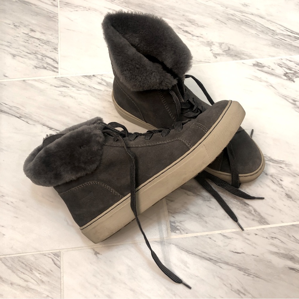 Cougar High Top Sneakers in Gray suede Faux fur
